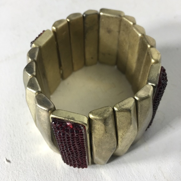 Vintage Gold Red Slate Bead Stretchable Bracelet - Picture 4 of 8